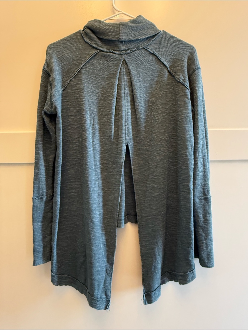 Free People We The Free XS Blue Turtleneck Asymmetrical Split Back Tunic Top - Picture 7 of 7